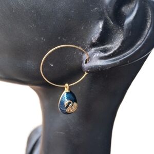Vintage Joan Rivers Blue Fabergé Style Swan Hoop Earrings